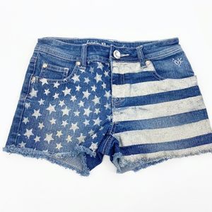 Justice Shimmer Star Print denim festival shorts